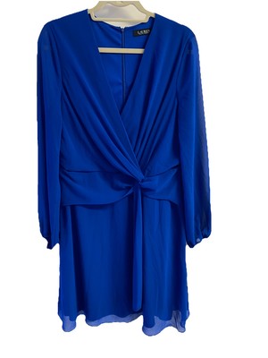 Ralph Lauren Women's Sapphire Blue Wrap Like Dress Long Sheer Sleeves Sz 10 | eBay Ralph Lauren Women's Sapphire Blue Wrap Like Dress Long Sheer Sleeves Sz 10 | eBay