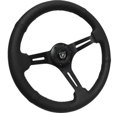 3-Spoke Perforated Leather Steering Wheel; Black Center With Black Stitching