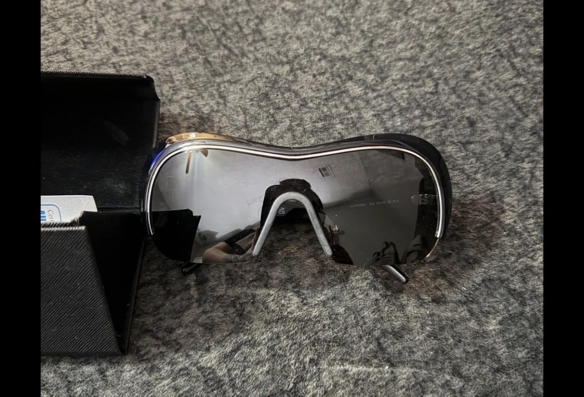 Givenchy Black and Silver Oversized Shield Sunglasses Givenchy Shield-Frame Acetate Sunglasses Black Black Smoke  main image 3