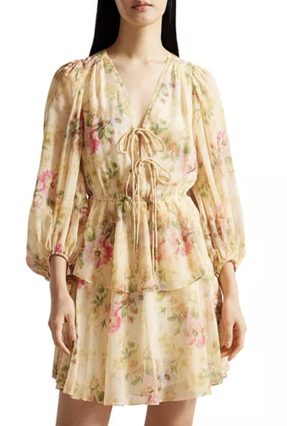 TED BAKER Yellow Floral Tamziiy Tie Front Mini Dress Size 4 US 10 M/L NWT $295