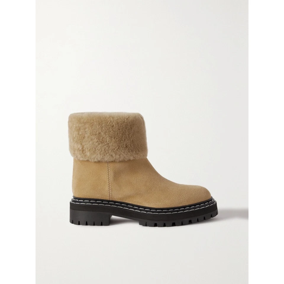 Botas al tobillo Proenza Schouler de gamuza forradas de piel de oveja negras tostadas 39,5/8,5 Foto 2 de 4