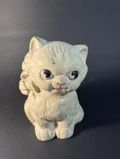 Cast Iron White Cat Pink Tongue Coin Bank 4.75”- Some Rust