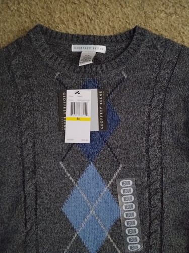 NWT Geoffrey Beene Sweater 100% Cotton Men's Size Medium Charcoal Gray - Picture 2 of 11