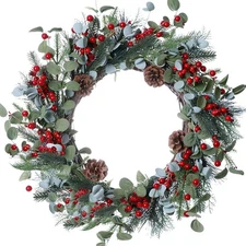 20 Inches Christmas Wreath Winter Wreaths Holiday Green, Rred 