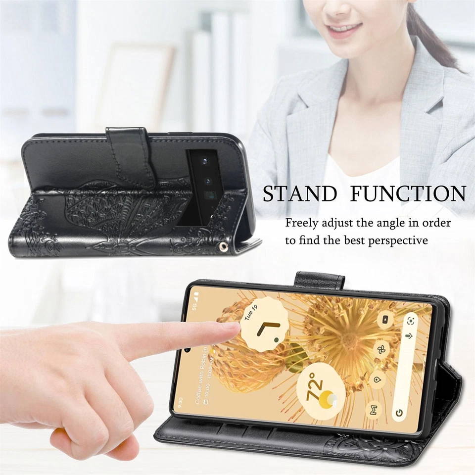 For Google Pixel 9A/9 Pro XL/8A/7 Pro/6 Flip Wallet PU Leather Butterfly Case - Image 2 of 4