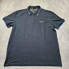 Image of BOSS Men’s Paddy Polo Shirt Black Cotton Piqué Striped Collar Cuffs 3XL