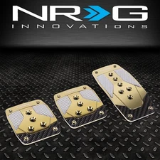 NRG Gold Carbon Aluminum MT Racing Pedal 3 Pcs Set Cover Pad Manual Transmission