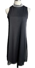 Nik & Nash Little Black Lined Dress Beaded Neckline Womens Size S Whimsigoth