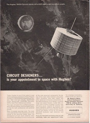 Hughes Aerospace 1965 Vintage Print Ad NASA Syncom Satellite Space Tech