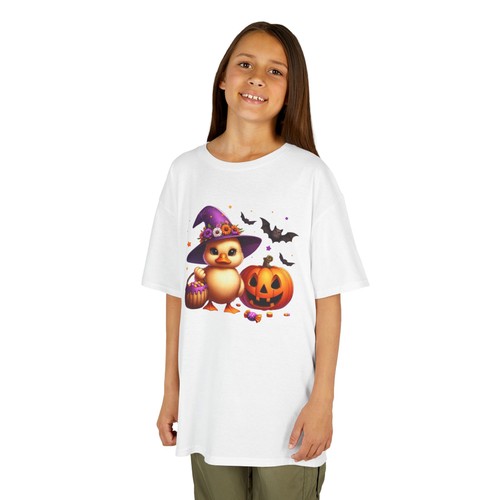 Halloween Duck Bats Hat Pumpkin Kids Fun Halloween T Shirt, Kids Casual Tee - Picture 13 of 21
