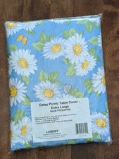 DaisyButterfly Blue White Yellow PrintVinyl FlannelBacked Tablecloth 52 x 70 NIB