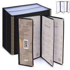 WeChef 30 Pcs Menu Covers 8.5x14" 3 Page 6 View  4.25x14" Half Page Wine List