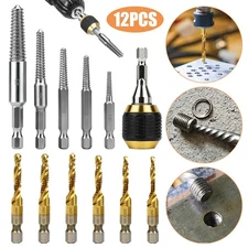 12x Tap Drill Bit+Screw Extractor Kit 1/4" Hex Shank Thread Repair Removal Tool