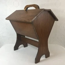 Vintage 1950's Wooden Standing Sewing Box  Cabinet w/ Legs & Double-Hinged Lid 
