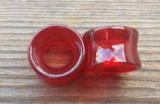 RARE! PAIR OF RED GLASS TUNNEL PLUGS GAUGES BODY JEWELRY DOUBLE FLARED