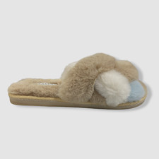 46 P.J. Salvage Women's Beige Criss-Cross Plush Slide Slipper Shoes Size Small