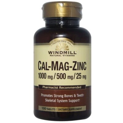 Windmill Natural Calcium Magnesium and Zinc Tablets Dietary Supplement 100 Count