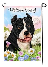 Pit Bull Terrier Welcome Spring Garden Flag
