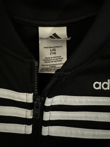 Adidas Girls Jacket Large(14) Black White Track Jacket Stripes Tricot Youth Kids - Picture 2 of 3
