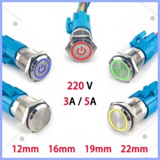 12-22mm Metal Push Button Switch Momentary Latching LED Illuminated ON/OFF 220V