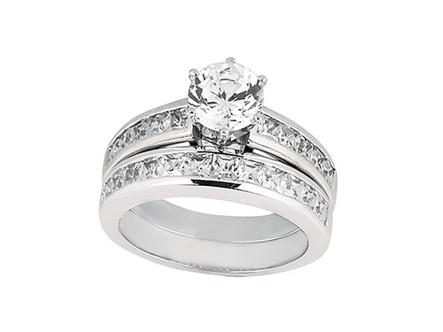 2.00Ct Round Princess Cut Diamond Channel Engagement Ring Set 10k Gold HI SI2 - Picture 3 of 12