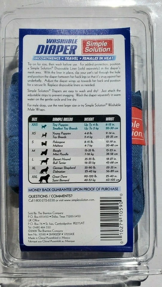 Doggy Diapers From Simple Solution - XXS - Washable - Set of 3 - Image 2 of 3