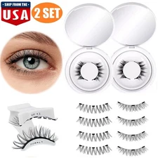 2Set Women's Magnetic Natural Eyelashes Applicator Look Reusable False Eyelashes