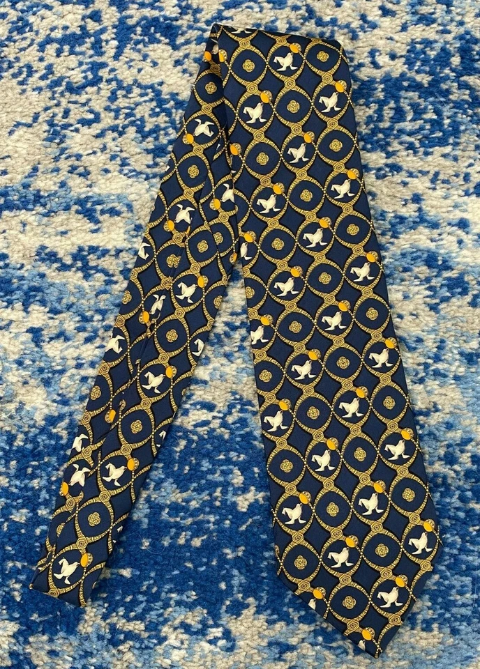 Pierre Balmain винтажный печати синий оранжевый золотой серый черный атласный шелковый галстук Италии - Изображение 2 из 4