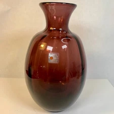 Blenko Amethyst Purple Paneled Optic Vase w Label Vintage 9" Vintage