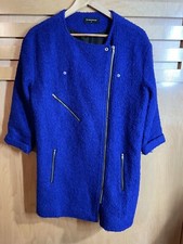 Glamorous Women’s Wool Blend Jacket 3/4 Sleeve Size 14 Blue Full Zip Snaps