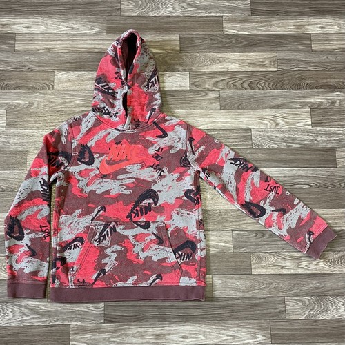Nike Hoodie Sweatshirt Youth XL Red Gray Camouflage Swoosh All Over Print - Picture 5 of 7