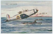 ORIGINAL VINTAGE J SALMON SERIE FLUGZEUG KUNST POSTKARTE - "ROC" FLOTTENJÄGER