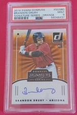 Brandon drury 2016 Panini Donruss Signature RC orange refractor 12/49 PSA MINT 9
