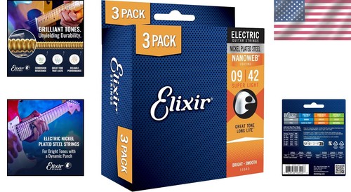 Nickel-Plated Electric Guitar Strings, Super Light Gauge .009-.042, 3 Pack Offer - Picture 2 of 8