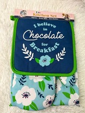 kitchen Set Chocolate For Breakfast - Apron, Oven Mitt Pot Holder- Gift