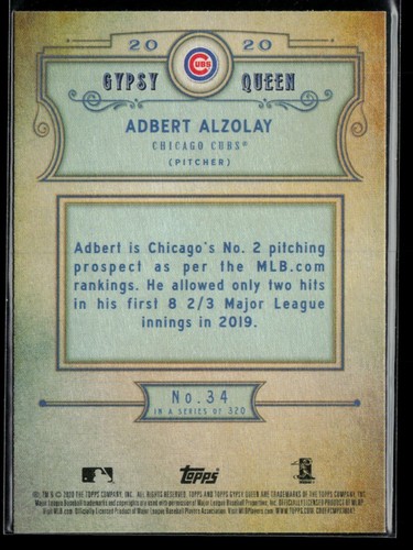 2020 Topps Gypsy Queen #34 Adbert Alzolay RC - Picture 2 of 2
