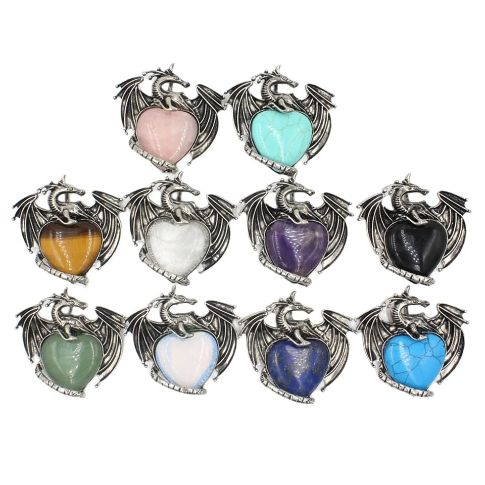 Collar Chakra Curativo Cristal Dragón Mujeres Hombres Amor Corazón Piedras Preciosas Pterosaurio Foto 4 de 4