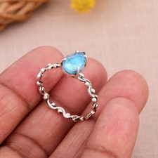 Aurora Opal Wave Band Pear Cut Engagement 925 Sterling Silver Rings Gift For Her