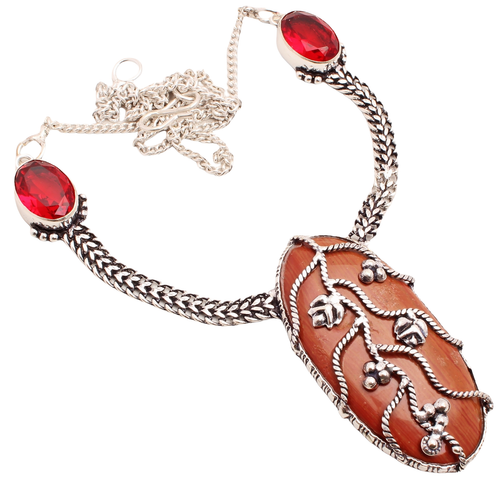 Collier en onyx rouge plaqué argent de 45,7 cm pour femme