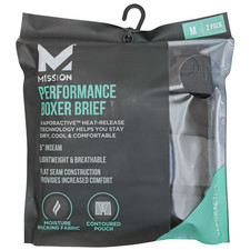 2 Pk MISSION Black Performance Boxer Briefs M 32-34 Moisture-Wicking