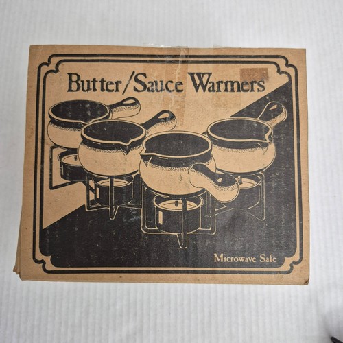 Vintage Set 4 Stück Steingut Butterwärmer Mini Topf braun im Originalkarton - Bild 7 von 9
