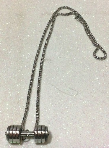 COLLANA CIONDOLO ACCIAIO PESI MANUBRIO BILANCIERE BODY BUILDING NECKLACE MODA - Picture 4 of 9
