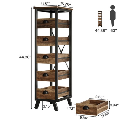 Wood Fruit and Vegetable Storage Rack, 5-Tier Narrow Snack Stand Kitchen Basket - Picture 2 of 11