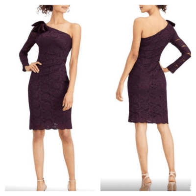 jessica howard womens bow short sleeve sheath dress Jessica Howard Women's One-Shoulder w/ Bow Floral Laced Purple Dress SZ 14 NWT