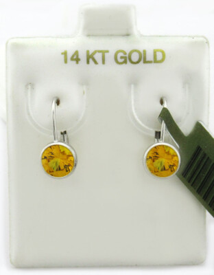 LAB CREATED 0.36 Cts YELLOW TOPAZ EARRINGS 14K GOLD * New With Tag *LEVER BACKS