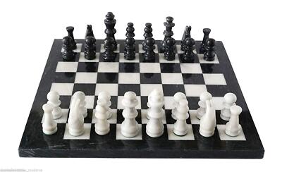 Schachbrett Naturmarmor schwarz-weiß mit Schach Marble Table Chessboard 30cm