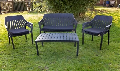4pcs Garden Patio Bistro Coffee Sofa Set 2 Chairs Table Black Plastic Outdoor UK - Image 1 of 4