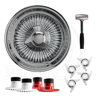 15x7 Std 100 Spoke Straight Lace Lowrider Wire Wheels, 3 Bar KO Caps, Set of 4