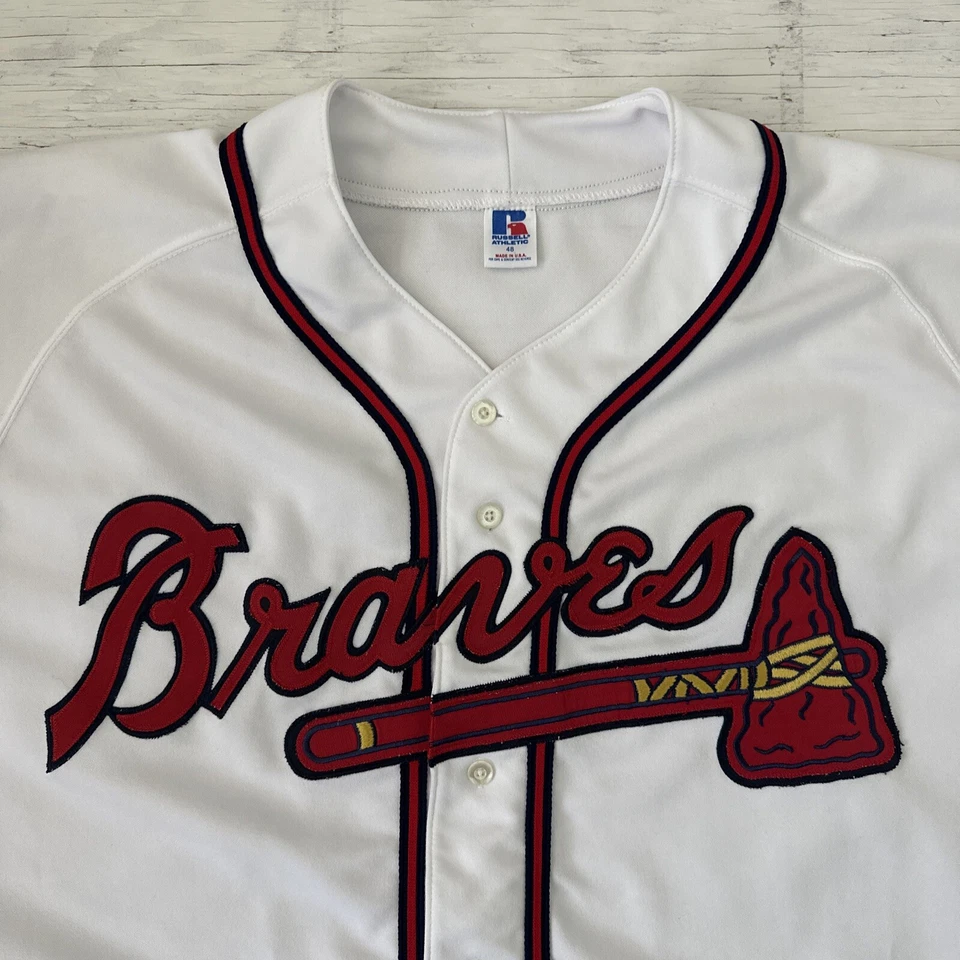 VTG MLB Atlanta Braves Russell Athletic Diamond Collection Baseball Jersey Sz 48 - Image 3 of 4