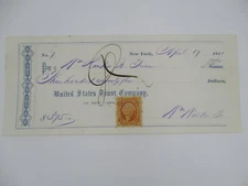 1871 vintage UNITED STATES TRUST COMPANY CHECK with 2 CENT BANK CHECK STAMP